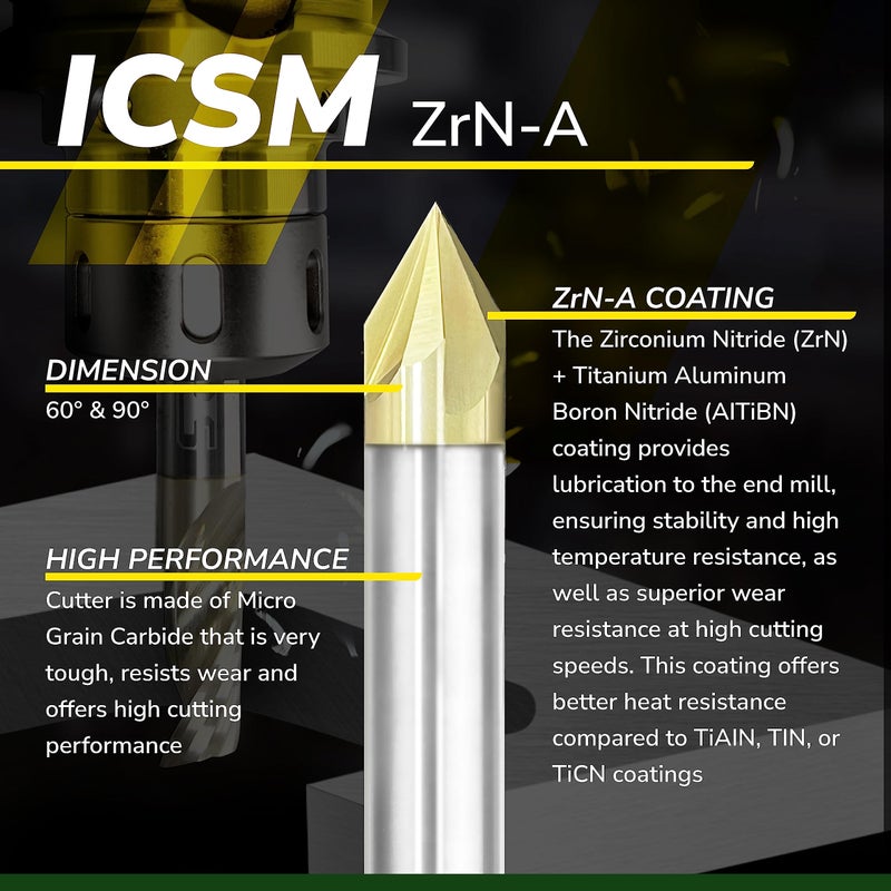 SPEED TIGER مطحنة نهاية الشطب SPEED TIGER - لقم نحت CNC، أخدود على شكل V، 90 درجة، ICSM1/4 ساق 2 بوصة OVL (قطعة واحدة، 1/4 بوصة 90) - للخشب وسبائك الفولاذ والفولاذ المقوى - مجموعات قطع مطحنة لأصحاب الأعمال اليدوية والمحترفين - Image 3